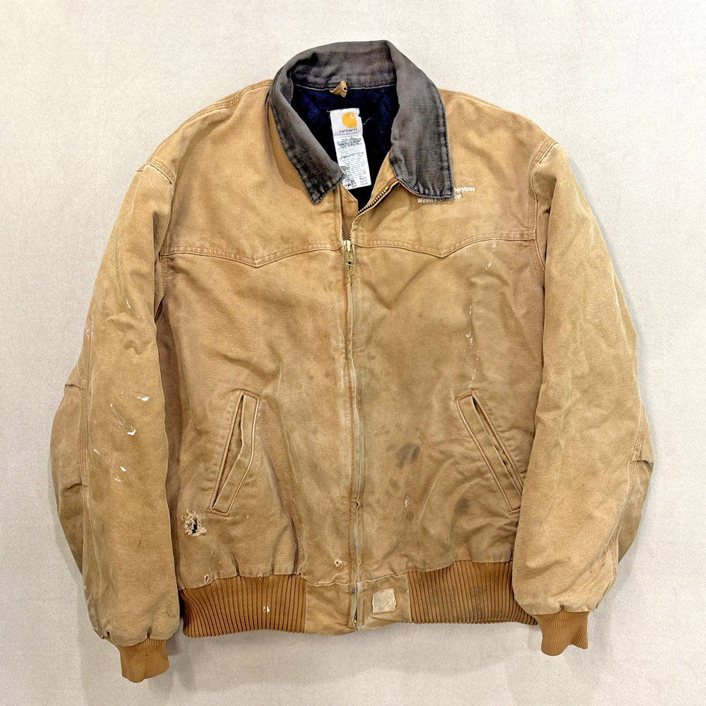 Vtg Carhartt Detroit Jacket Tan Brown Mens 2XL J14 BRN Distressed Chore Coat